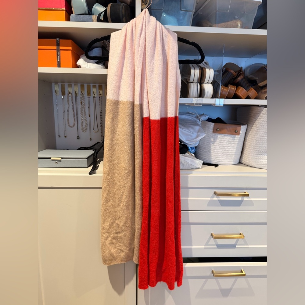 Colorblock Cozy Scarf / Shawl - Pink, Beige, Red